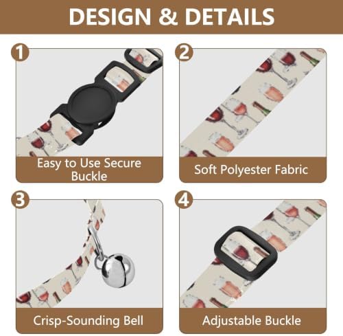 Watercolor Wine Champagne Red Metal Bell Included Kitten Collar 2 Pack for Kitten