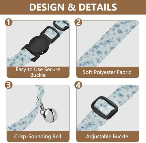 2 Pack Puppy Collar Dragonflies Flowers Blue Decorative Pet Collar with Bell, Adjustable 10.6 to 17.1 Inches