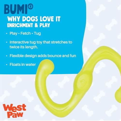 West Paw Zogoflex Bumi Dog Tug Toy – S-Shaped, Lightweight Chew Toys for Fetch, Play, Pet Exercise – Tug of War Soft Flinging Squishy Chewy Toy for Dogs – Guaranteed, Latex-Free, Large 9.5", Tangerine