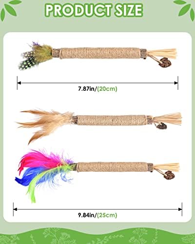 TINDTOP Silvervine Sticks for Cats with Natural Feather, Catnip Chew Toys