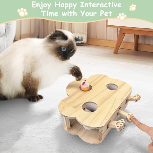 kathson Whack A Mole Cat Toy, Wooden Enrichment for Indoor Cat, Interactive Kitten Puzzle Toy for All Ages Cats Intelligence Training and Exercise (Cloud-Shaped)