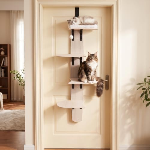 Door Hanging Cat Tree Climber 4-Level Door Mounted Tower with Bed Wood