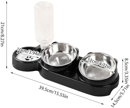 3 in 1 Cat Bowl, Cat Food and Water Bowl Set, Stainless Steel Cat Food Bowls Elevated with Tilted Design, 2 Pet Dish & Automatic Water Dispenser Feeding Station, Small or Medium Sized Dogs