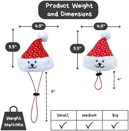 Christmas Santa Hat Plush Dog Toy (Small Size), Cute Soft Squeaky X’Mas Gift with Hidden Treat Pocket, Wearable Play Design, Crinkle Sound, Perfect for Small & Medium Dogs