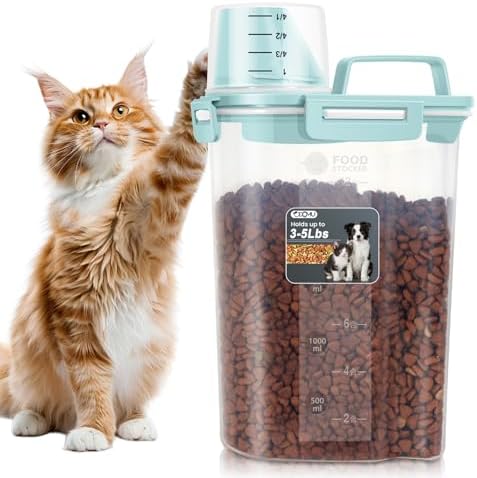 Dog Cat Food Storage Container with Cup (Dry Blue, 2.5L)