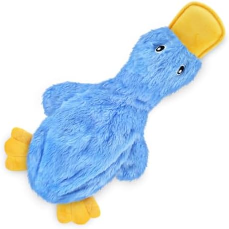 Squeaky Duck Dog Toy, No Stuffing Crinkle Plush Dog Toys for Small Medium Large Dogs, Interactive Durable Chew Toy for Puppies, (Crinkle Duck (Right Blue))