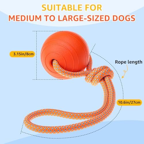 SCENEREAL Floating Dog Pool Toys - Ball on Rope Fetch and Tug-of-War Toy for Medium Large Dogs Outdoor Training, EVA Rubber Water Pet Interactive Toys for Summer Beach, Orange
