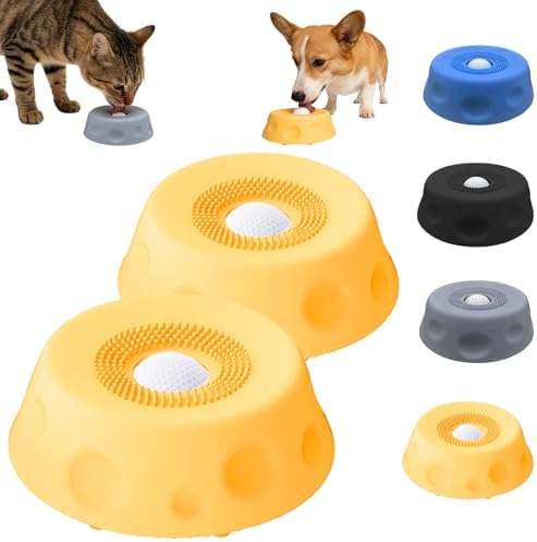 Dog Lick Bowl with Ball,Lick Ball Bowl for Dogs,Dog Licking Bowl with Rolling Ball,Slow Feeder Ball Bowl to Slow Pet Eating,Rolling Ball Dog Bowl Give Pet More Time to Enjoy Eating. (Yellow-2pcs)