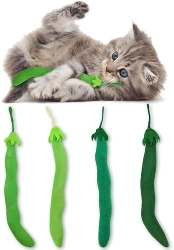CiyvoLyeen Plush Green Bean Catnip Toys for Indoor Cats 4 Pack