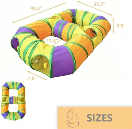 8-Shaped Cat Tunnel Toy Interactive Foldable Playhouse Maze Toys for Cats, Kittens, Rabbits & Small Pets with Playing Balls Collapsible Play Tube for Indoor Fun & Exercise (Multicolor)