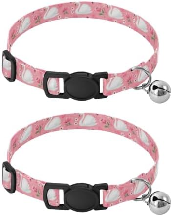 White Swans Collars for Puppies, 2 Pack Decorative Pet Collar with Bell