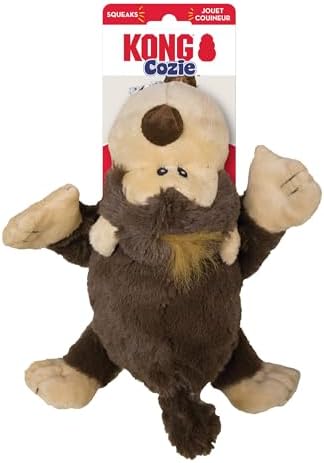 KONG Cozie Plush Dog Toys 2 Pack – Durable & Soft Squeaky Toys for Medium Dogs – Assorted Animal Characters (Funky The Monkey)