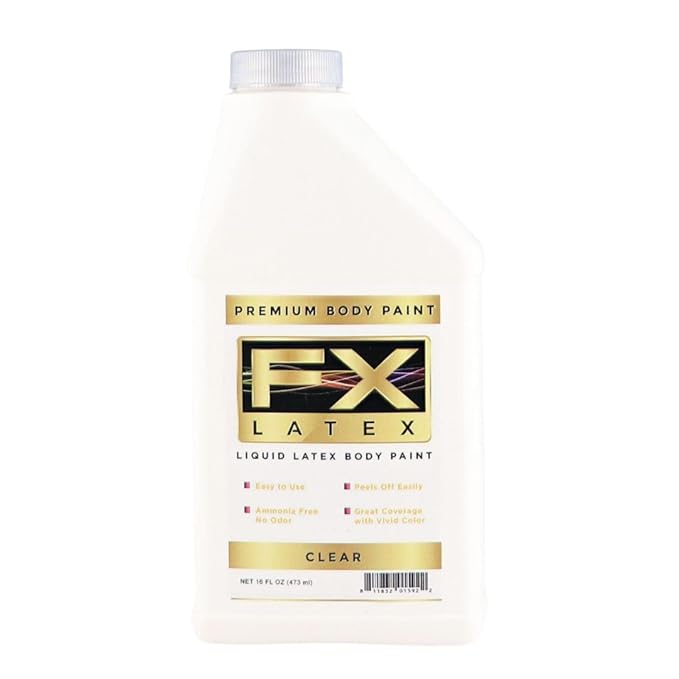Liquid Latex - Face and Body Paint, Ammonia Free, Easy On and Off, Cosplay Makeup, Create Professional Monster, Zombie Arts 16 Oz (Clear)