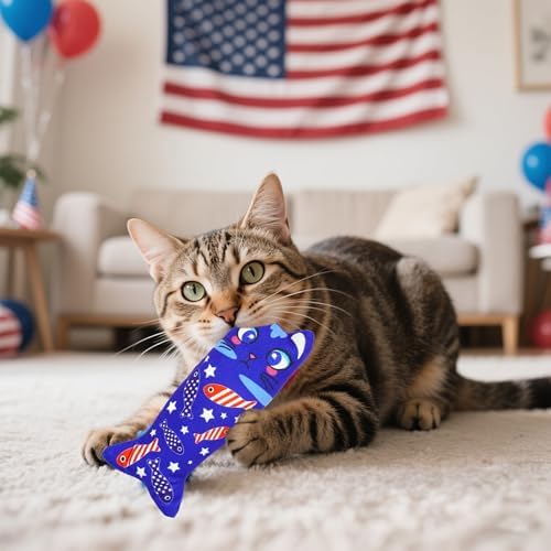 Patriotic Cat Catnip Toys with Crinkle for Indoor Cats 6 Pack