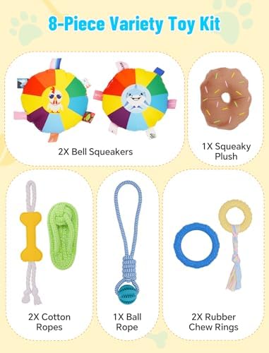 ZooZoo Puppy Play Gym, 8 Hanging Toys, Small Dogs, Teething, Adjustable