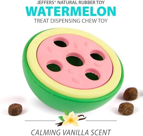 Jeffers Pet Natural Rubber Dog Chew Toy – Watermelon, Small – Treat Dispensing, Vanilla Scent, Durable, Non-Toxic, Dishwasher Safe, Interactive Fetch & Tug Toy - Perfect for Training