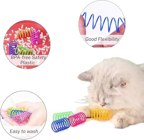 Interactive Cat Toys for Indoor Cats - 64 PCS Colorful Spiral Cat Spring Toys, Durable BPA-Free Plastic Swatting & Hunting Toys, Fun Kitten Accessories to Keep Bored Cats Activ