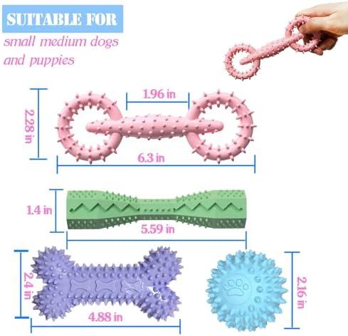 4-Pack Teething Toys Dog Chew Toys for 2-8 Months Puppy,Mix Color