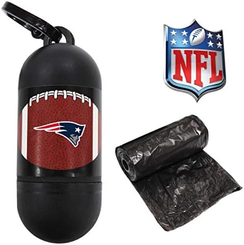 Pets First NFL NEW ENGLAND PATRIOTS PET LICENSED Poop Waste Bag Dispenser and D Ring for Leash with 15 Premium Garbage Bags