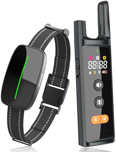 Dog Training Shock Collar 4300FT Dog Bark Collar with Remote IP67 Waterproof 4 Training Modes Beep Vibration Shock Light Mode Magnetic Charger Electric Dogs Collar 8-25 inches Double Shock Iron Black