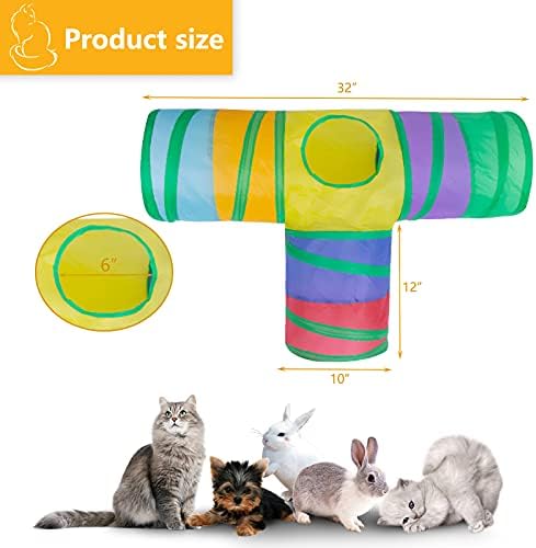 Cat Tunnel, Collapsible Tube with 1 Play Ball Kitty Toys, 3 Ways Cat Tunnels for Indoor Cats, Puppy, Kitty, Kitten, Rabbit (Rainbow)