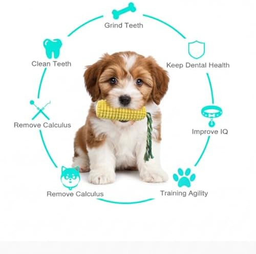 Corn Shape Dog Chew Toy for Small to Medium Dogs – Puppy Teething Toys with Squeaker; Tree Stump Chew Toy for Medium to Large Dogs – Design with Frozen Treat Molds & Peanut Butter Grooves