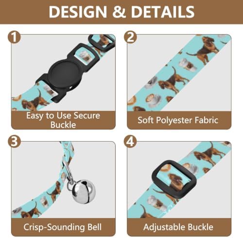Brown Dogs Decorative Pet Collar with Bell 2 Pack Cat Collars Adjustable 10.6 to 17.1 Inches