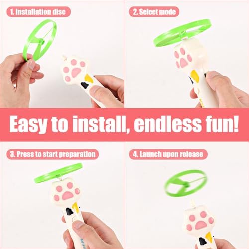 Cat Fetch Toy Launcher Set, Kitten Interactive Exercise Playing Toys Including 6 Flying Discs & Charging Cable for Pet Outdoor & Indoor Accessories