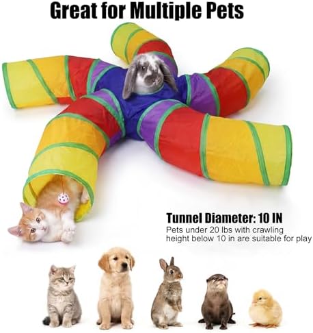 Bemodst S-Type Cat Tunnel, 2 Way/3 Way/4 Way/5 Way Collapsible S-Shape Small Animal Tubes Kitty Tunnels Interactive Maze House Toy with Storage Bag for Kitten Puppy Rabbit Guinea Pig (Rainbow-5 Way)