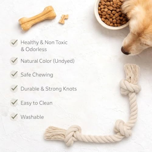 100% Natural Cotton Dog Rope Toy for Large/Medium Aggressive Chewers, Interactive Rope Tug Toy, Tough Chew Toy to Tug of War Teeth Cleaning, Non Toxic and Indestructible (Large - 24")