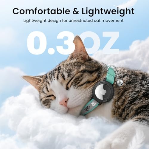 Reflective AirTag Cat Collar, Integrated Cat Collar with Air Tag Holder | Built in AirTag Holder, Adjustable 7-13in for Cats, Kittens and Puppies, Safety Elastic Band, Reflective for Night Walking