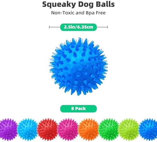 8 Pack 2.5” Squeaky Dog Balls for Small and Medium Dogs, Spiky Balls for Teething Puppies