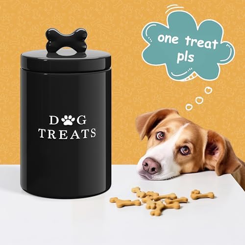 Barnyard Designs Ceramic Dog Treat Container with Airtight Lid (Black)