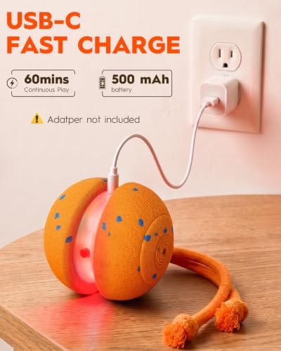 Xeuch Interactive Dog Ball, Irregular Moving and Motion Activated Toy | 2 Speeds, LED Lights, Smart Sensor, E-TPU Shell, Rope Design, Indoor Play for Dogs, Puppies, Boredom Relief