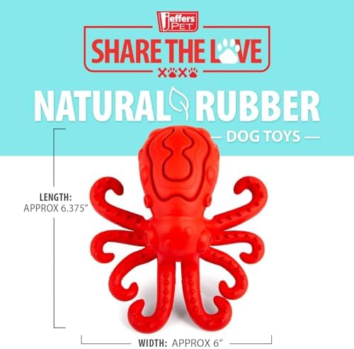 Jeffers Pet Natural Rubber Dog Chew Toy – Red Octopus, Medium – Treat Dispensing, Vanilla Scent, Durable, Non-Toxic, Dishwasher Safe, Interactive Fetch & Tug Toy - Perfect for Training