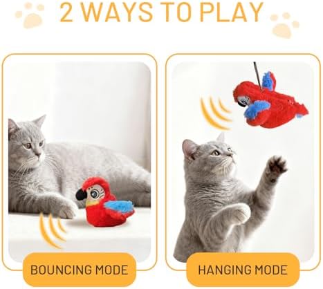 Puffluv Flapping Cat Toy,Interactive Parrot Flying Bird, Auto Chirping & Beating Wings 3 Modes, USB Charging with Catnip for Indoor Kittens Active Fun