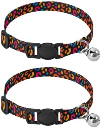 Leopard Animal Spots Black Metal Bell Included Dog Collar 2 Pack Comfortable Cat Collar