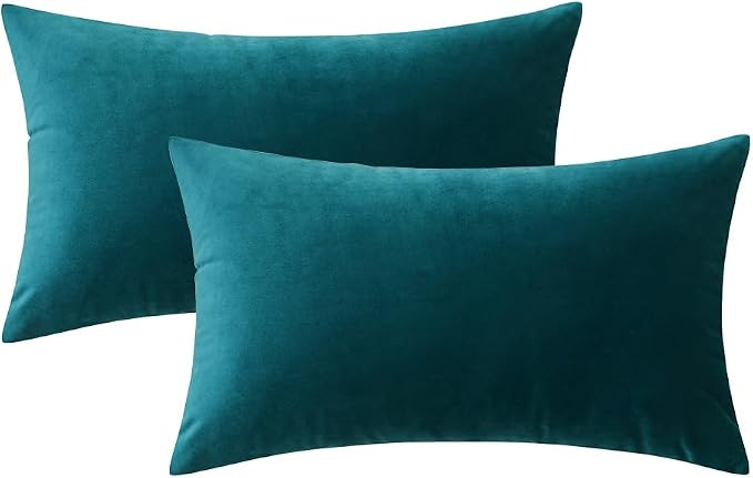 MIULEE 12x20 Inch Lumbar Velvet Throw Pillow Covers Teal | Pack of 2 Soft Solid Decorative Pillow Covers, Modern Luxury Home Decor, for Chair Couch Sofa Bedroom Livingroom