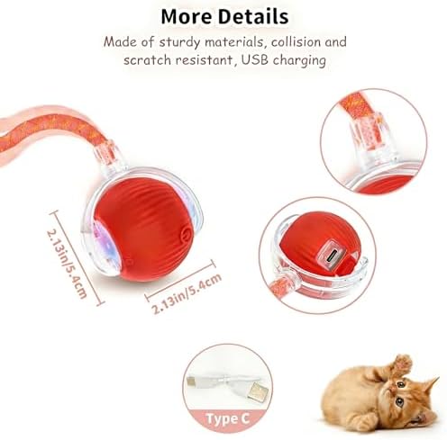 Interactive Cat Toys Ball，Automatic Interactive Cat Toy with 3 Modes, LED Light & 3 Replaceable Accessories, Indoor Cat Exercise Toy for Kittens & Adult Cats, Relieves Boredom Golden Yellow