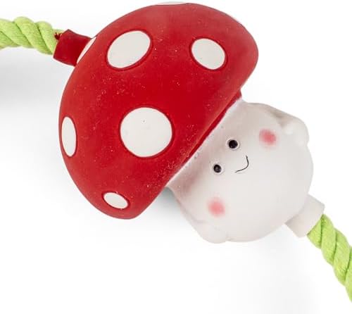 Fuzzl Tugga Magic Shrooms Dog Toy 75cm - Rope Latex and Plush Dog and Puppy Throw Fetch and Tug with Squeaker Mushrooms Enrichment