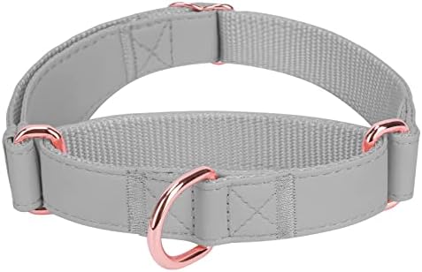 Soft Leather Martingale Dog Collar - Adjustable Rose Gold Limited Slip Collars [Easy to Clean], Stylish Durable Heavy Duty Nylon No Pull Training Collar for Small Medium Large Dogs XS Grey