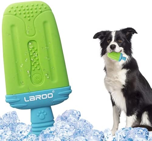 LaRoo Dogs Toys for Summer Cooling, Frozen Dog Toys, Full with Water Frozen, Prevention of Heat Stroke Upgraded Teething Chew Toy (Ice Pop Shape-Green)