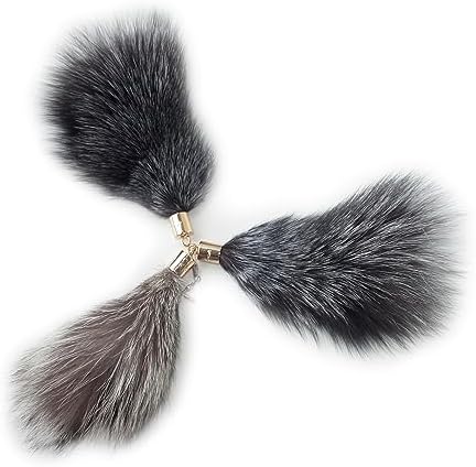 Fosrion Real Raccoon Tail Fur Cat Toy, 3 Fox Fur Piece