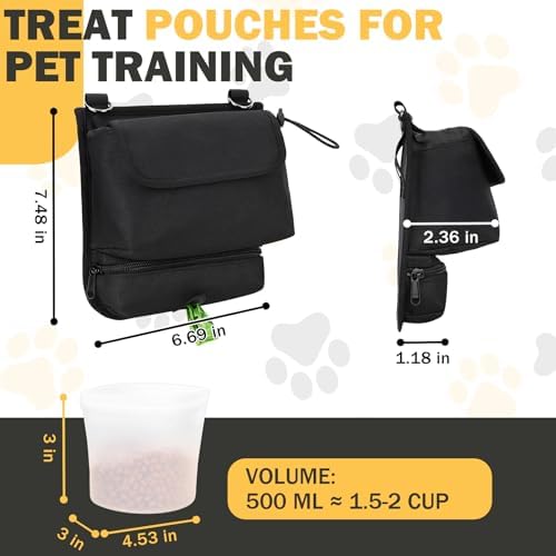 Dog Treat Pouch with 2-Cup Silicone Liner Pet Training Fanny Pack
