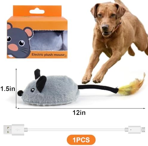 BABORUI Interactive Dog Toys Mouse, Escaping Mice Squeaky Dog Toy with Lights & Auto-Turn, Rechargeable Moving Dog Toys for Small/Medium/Large Dogs & Cats(Grey)