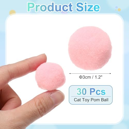 Cat Toy Pom Ball, Interactive Cat Ball Toys Fuzzy Pompoms (Plush, 1.2Inch, 30Pcs, Rose Pink) for Kittens Pet Enrichment Training Play Indoor