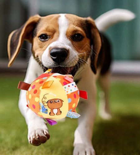 alfyng Dog Squeaky Plush Ball Toy Soft Stuffed Ball Toys and Bell Built-in