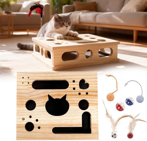 2026 New Model Cat Nail File Enrichment Box Cat Nail File Box with Sandpaper Stress-Free Alternative to Trimming Nails, Cat Toys Interactive for Indoor Cats Nail Scratcher（Natural Wood）