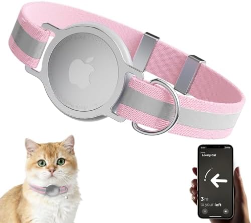 Tag Cat Collar, Ultra Elastic Cat Tracker Collar (Reflective Pink) | Compatible with Apple Air Tag Holder, Lightweight, Scratch Resistant, Stepless Adjustable Pet Tracking Collars for Cat Kitten