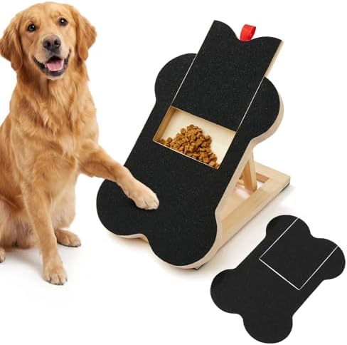 Dog Nail Scratch Board Scratcher Treat Dispenser Non-Slip Wood Sandpaper | Dog Nail Scratch Pad for Large Medium Small Dogs, Nail File Board Alternative to Clippers Grinders, Includes Extra Sandpaper